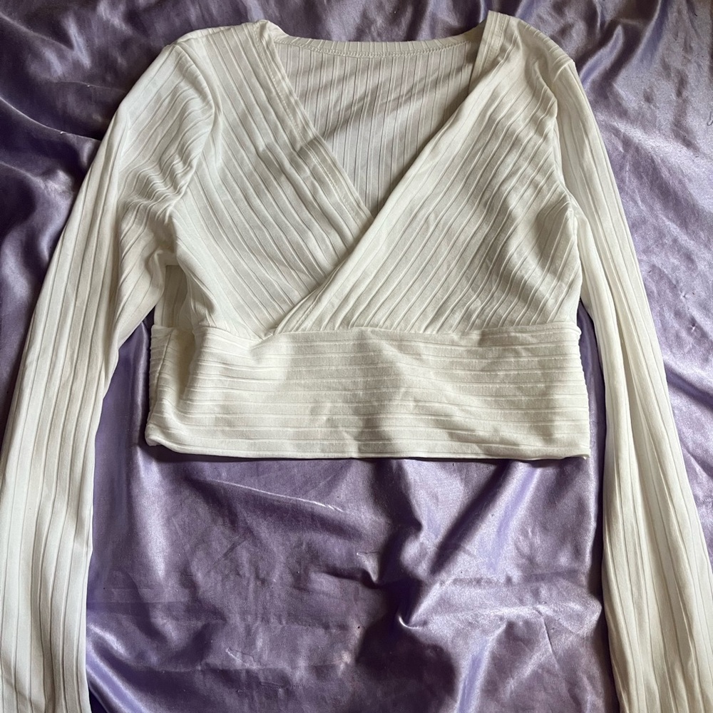 Shein White V neck long sleeve top